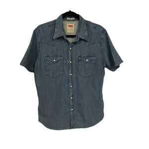 Levi’s Denim Shirt Short Sleeve Pearl Snap Blue Slim Fit Men’s Size M